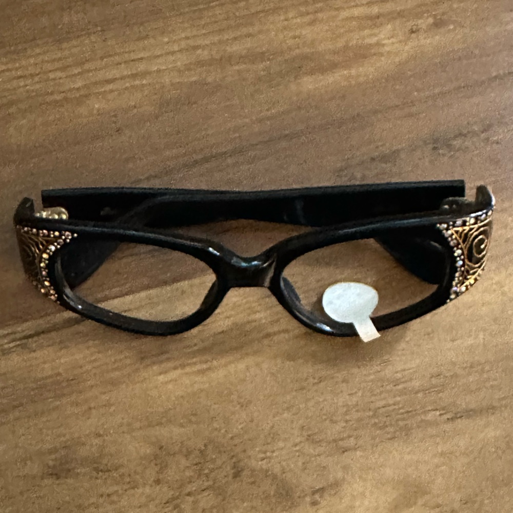 Vintage Black Gold Rhinestone Embellished Glasses Frame France 44/20 NOS